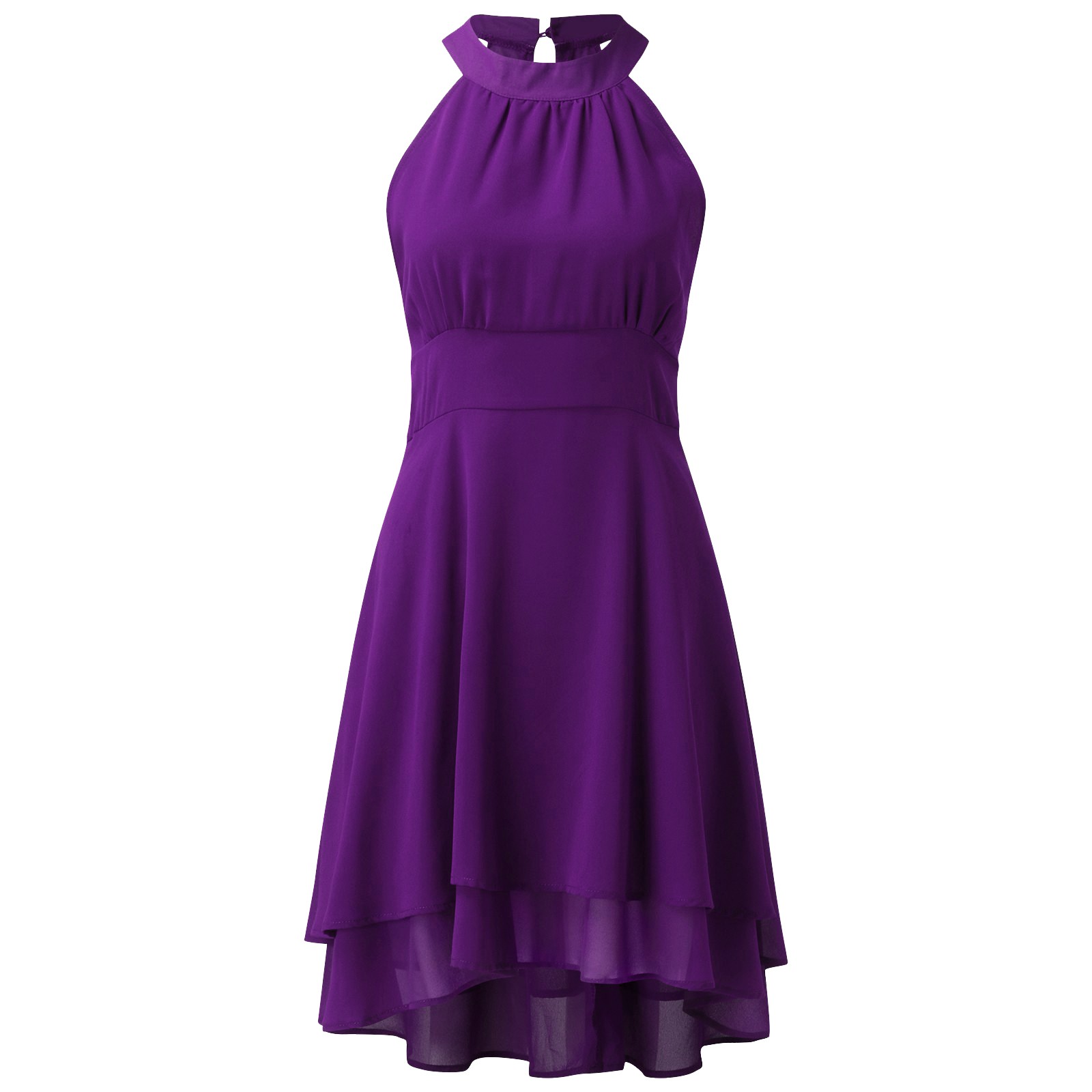 thumbnail image 4 of Vestido informal de verano para mujer, liso, con cuello halter, botones, encaje de gasa y corte en A. Sin mangas, ligero y transpirable, ideal para el día a día y para looks informales., 4 of 5